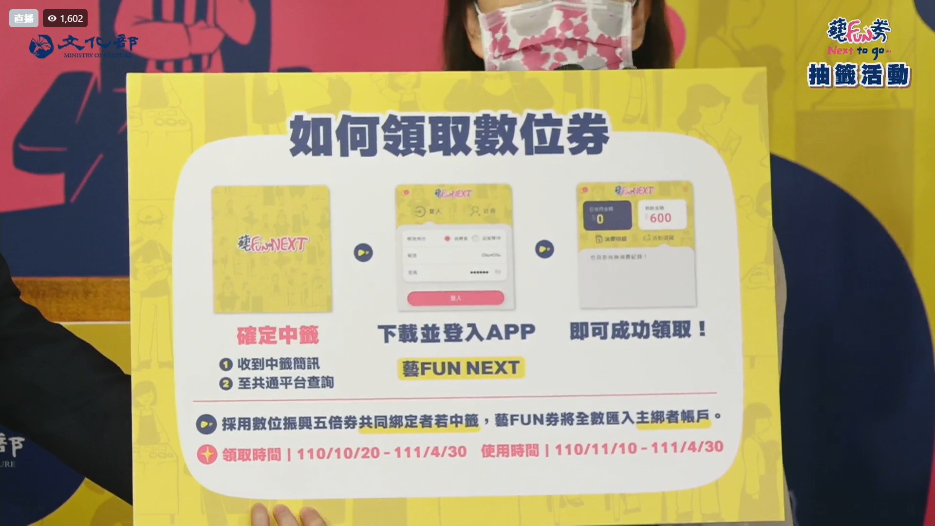 數位券部分,10月20日下午2時起可以下載藝Fun券APP。(圖/文化部)