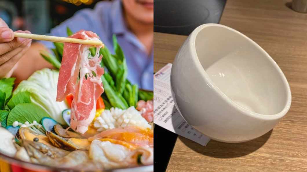 有網友好奇火鍋店內的斜口白碗用途為何。（圖／Shutterstock達志影像、翻攝自Dcard）