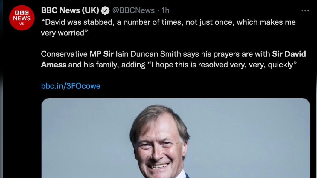 英國國會議員遭刺殺。（圖/翻攝BBC推特）