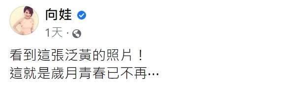 向娃感嘆青春歲月不再。 （圖／翻攝自向娃臉書） 