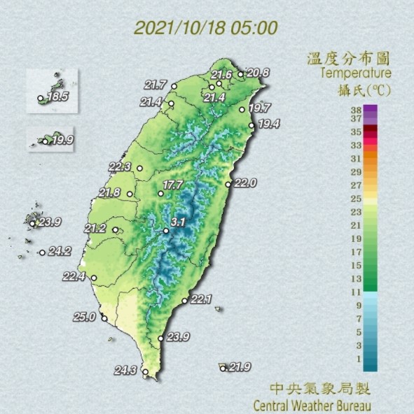 今晨降溫有感。(圖/中央氣象局)