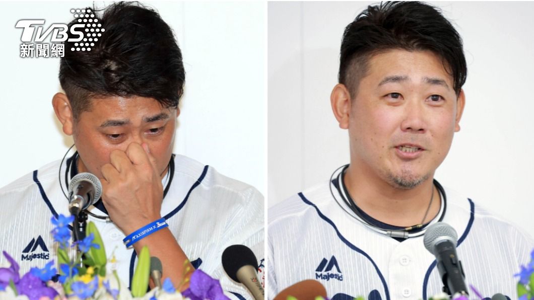 松坂大輔在記者會上一度哽咽。(圖/達志影像美聯社)