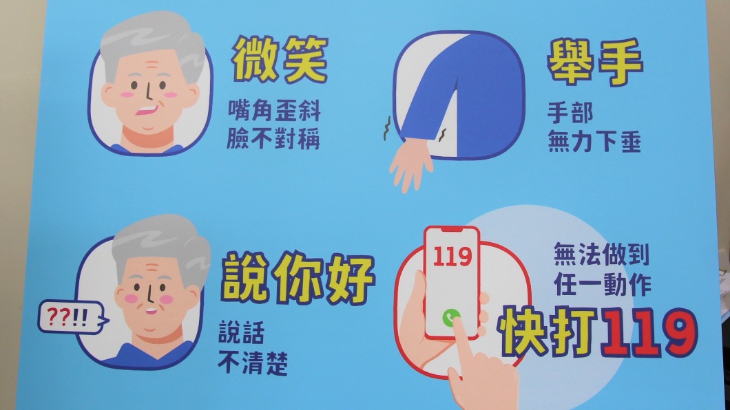 腦中風有三大症狀,發生時要立刻就醫(圖/國健署提供)