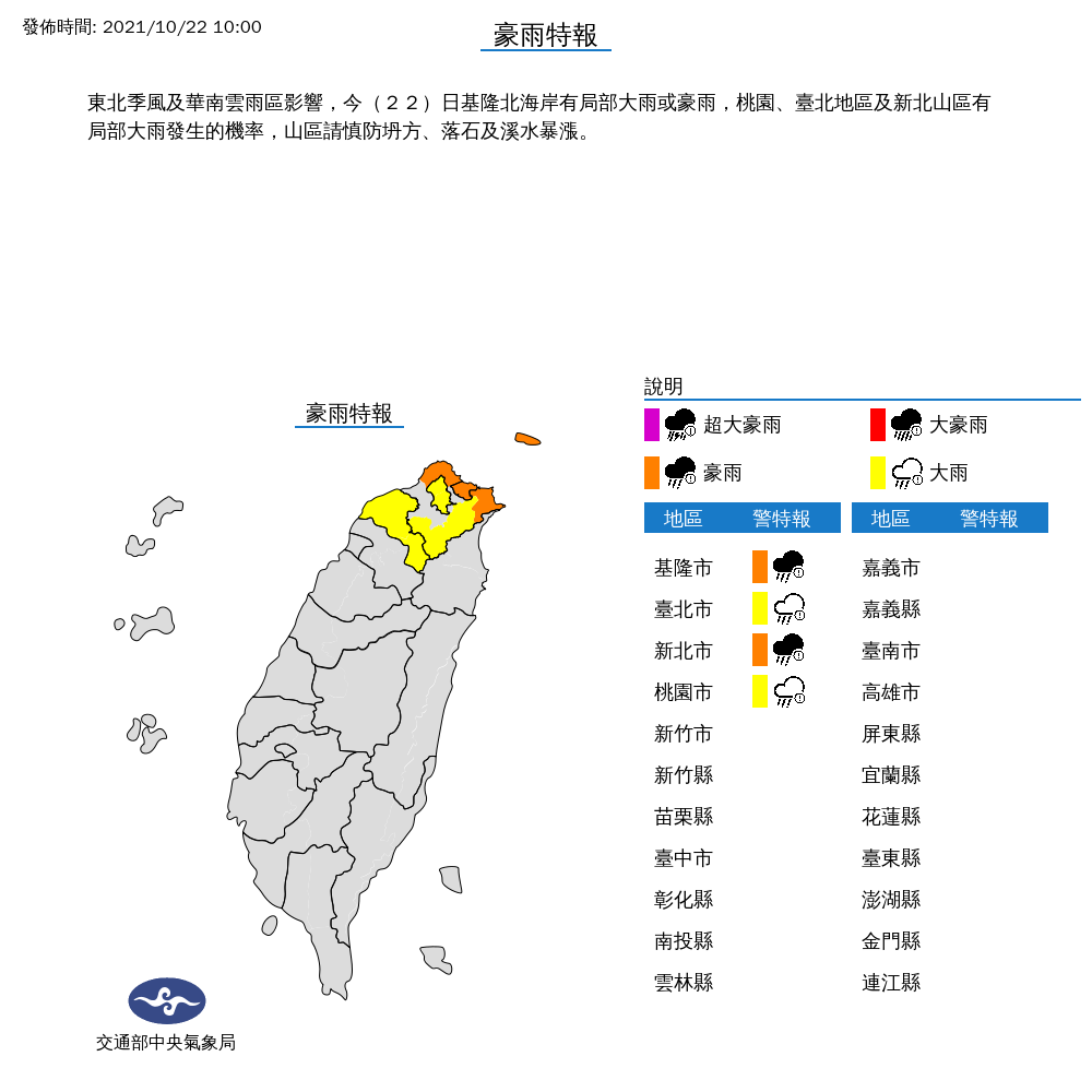 氣象局發布豪雨特報。（圖／氣象局）