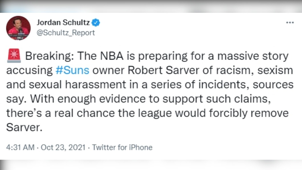 NBA記者舒茲在推特爆料並指球團可能易主。(翻攝自@Schultz_Report Twitter)
