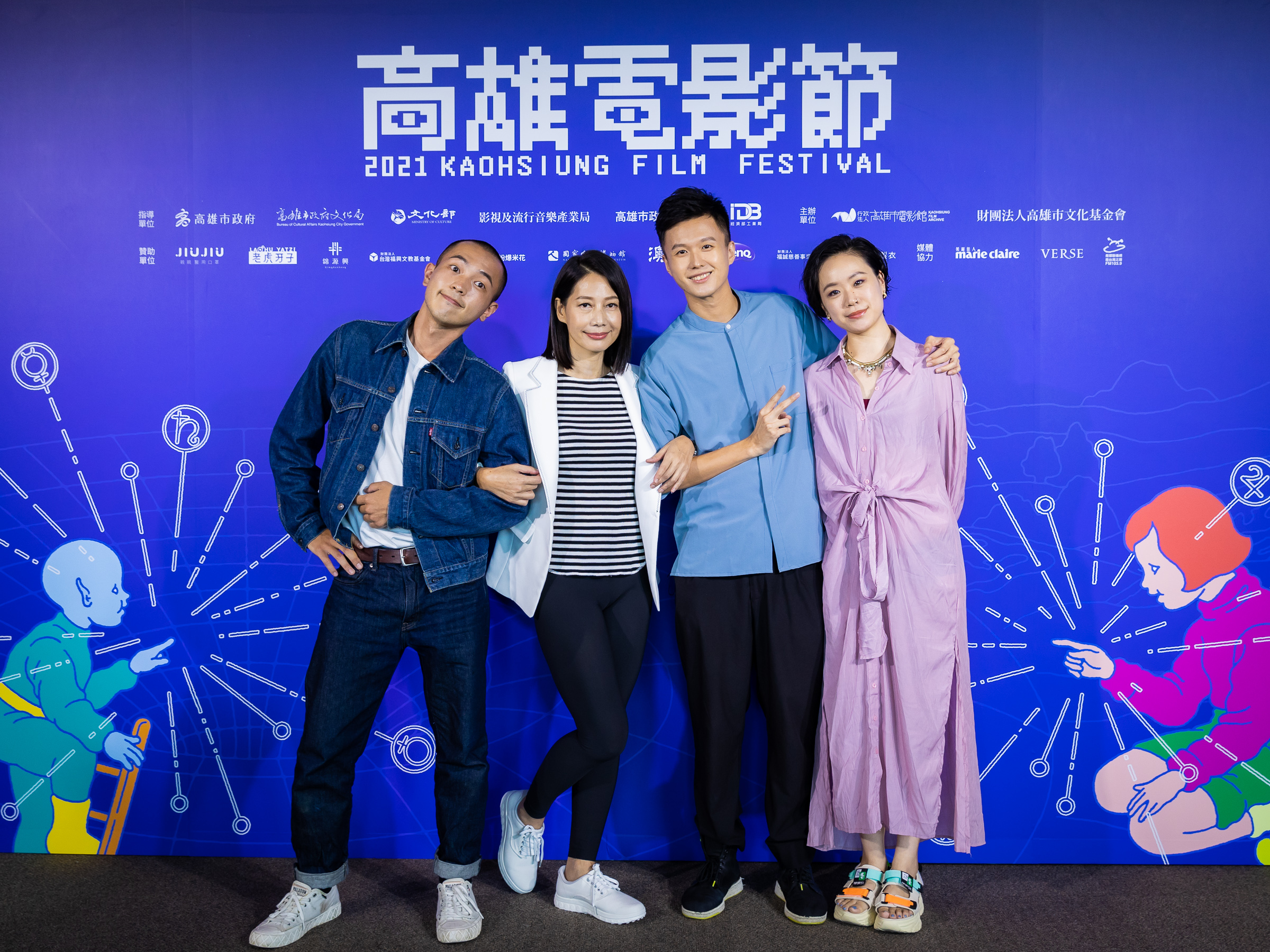 《神的母親》莊岳（左起）、丁寧、導演廖哲毅、製片孫志熙。（圖／高雄電影節提供）