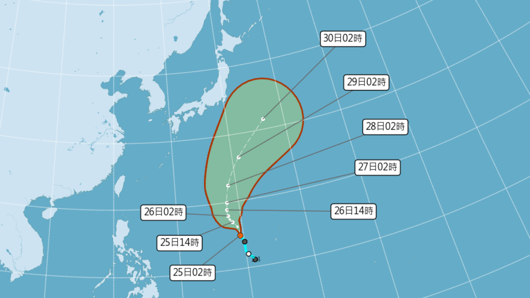瑪瑙今早9時生成輕度颱風。(圖/氣象局)
