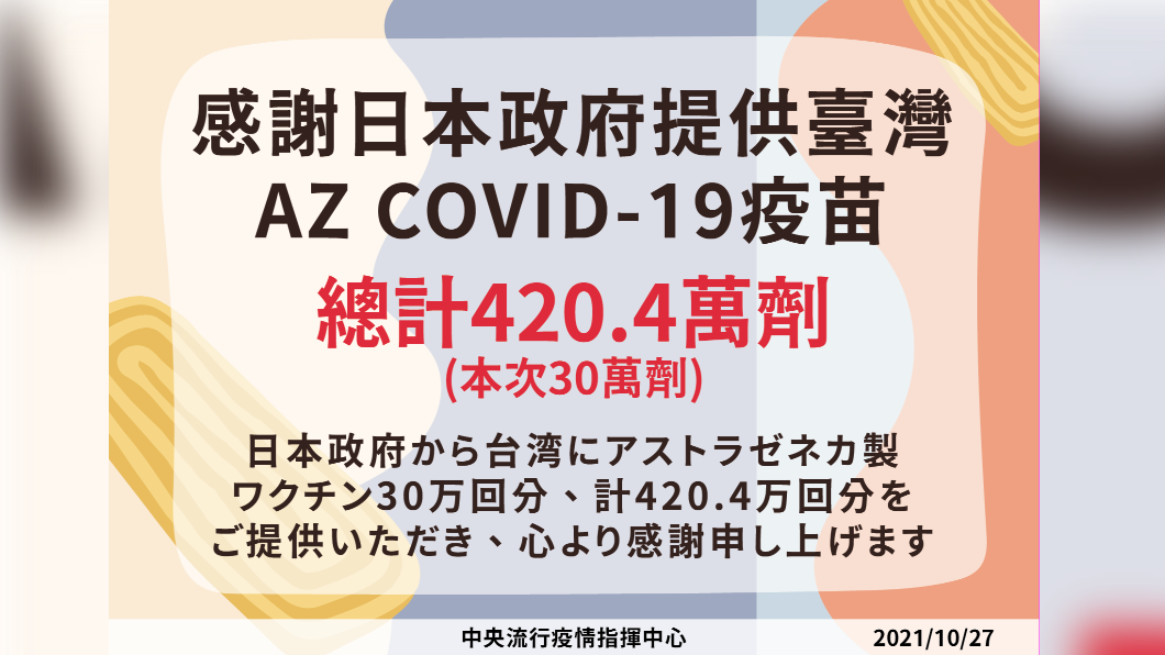 日本政府提供台灣AZ疫苗。(圖/中央流行疫情指揮中心)