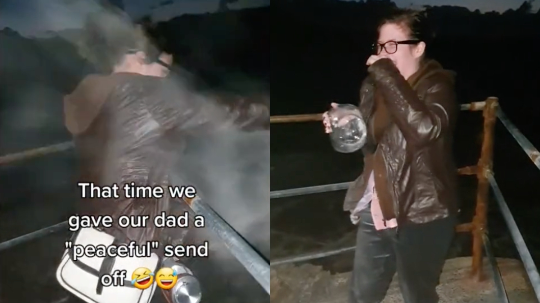 強風把骨灰吹起。(圖/翻攝自bellesthename TikTok)