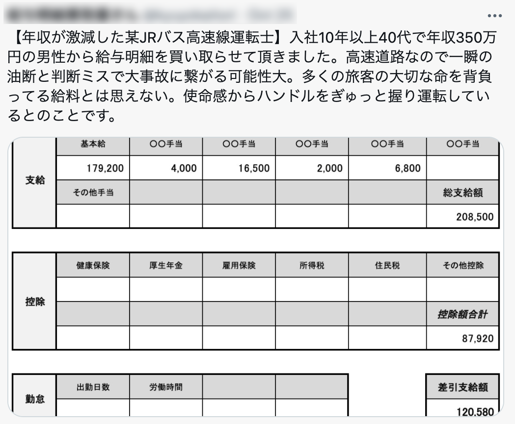 客運司機的薪水月薪20萬最終實領也只剩12萬。(圖/翻攝自推特)