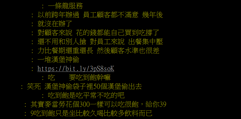 網友直言，員工、顧客對於吃到飽活動都不滿意。（圖／翻攝自PTT）
