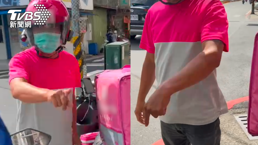 外送員在路上與路人兄弟檔起衝突。（圖／TVBS）