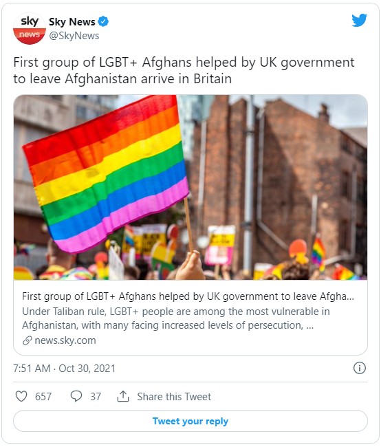 阿富汗LGBT族群處境非常危險。(圖/翻攝自@SkyNews推特)