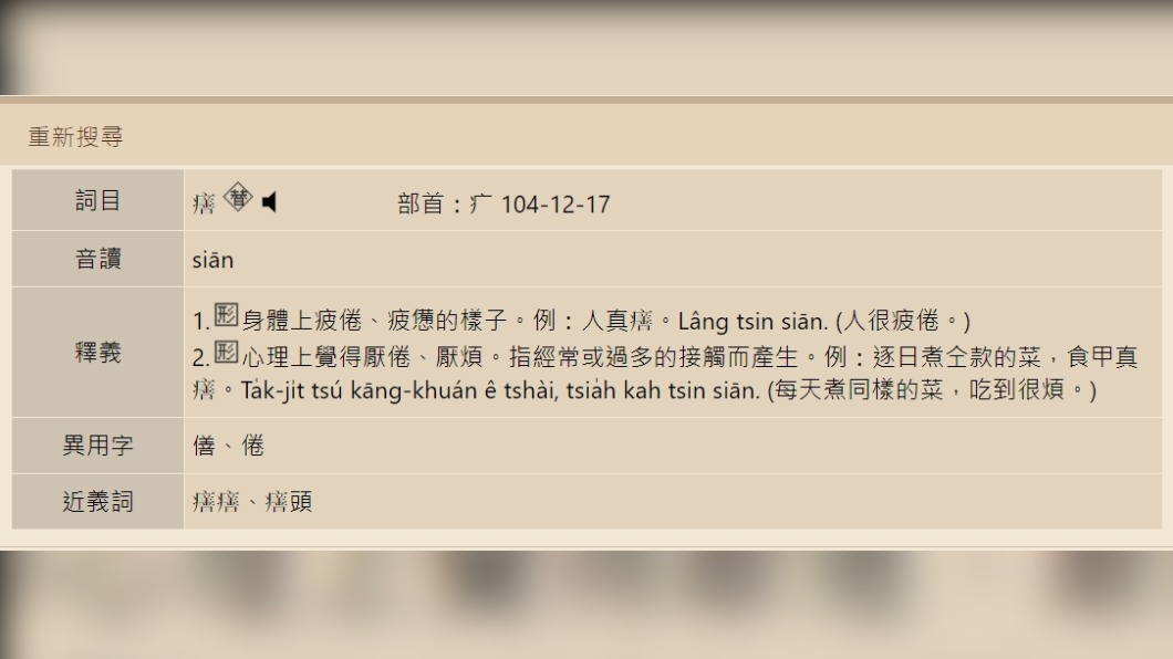 閩南語辭典解釋。(圖/翻攝自教育部台灣閩南語常用詞辭典)