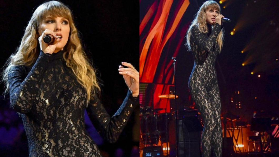 泰勒絲身穿連身黑雷絲裝，引起網友熱議。（圖／翻攝自taylorswiftsgalaxy IG）