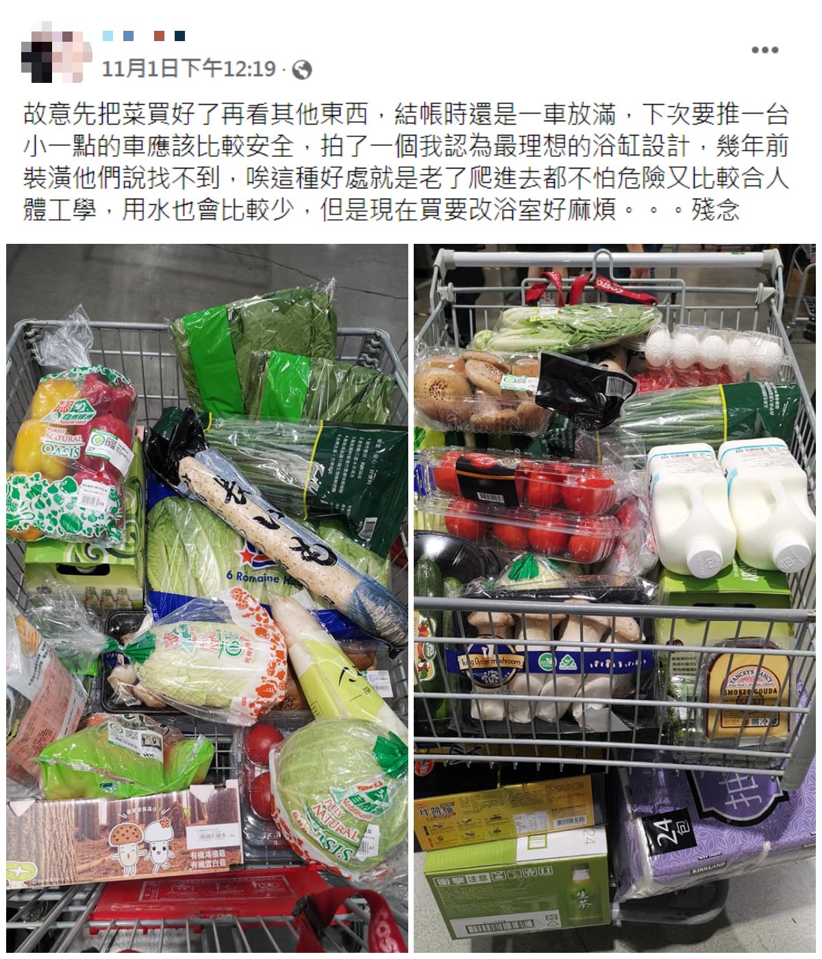 網友推車塞滿戰利品。(圖/翻攝自臉書社團「Costco好市多 商品經驗老實說」)