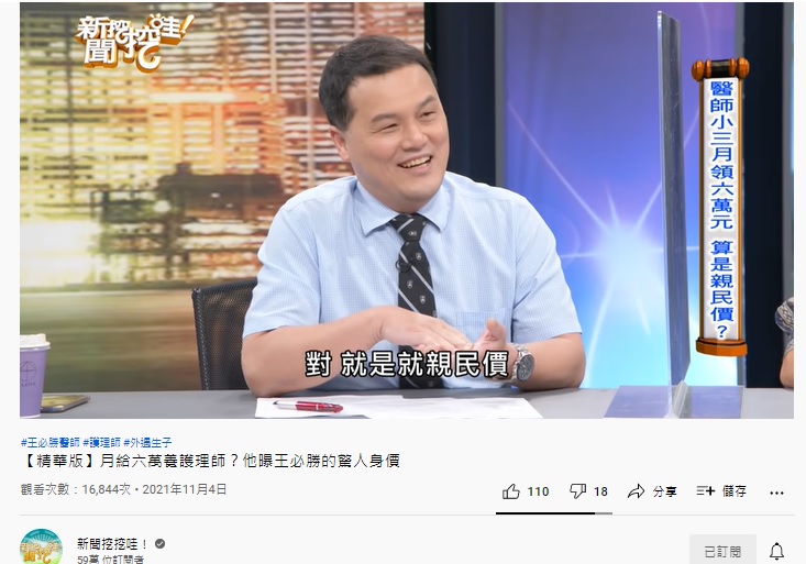 王樂明爆料醫界6萬包養是親民價。(圖/翻攝自新聞挖挖哇YouTube)