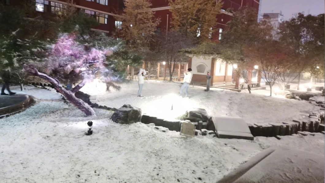 北京截至今晚7時已達初雪標準。(圖/翻攝自《中國氣象愛好者》微博)