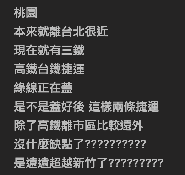 網友在PTT詢問是桃園是否將遠遠超越新竹。(圖/翻攝自PTT)