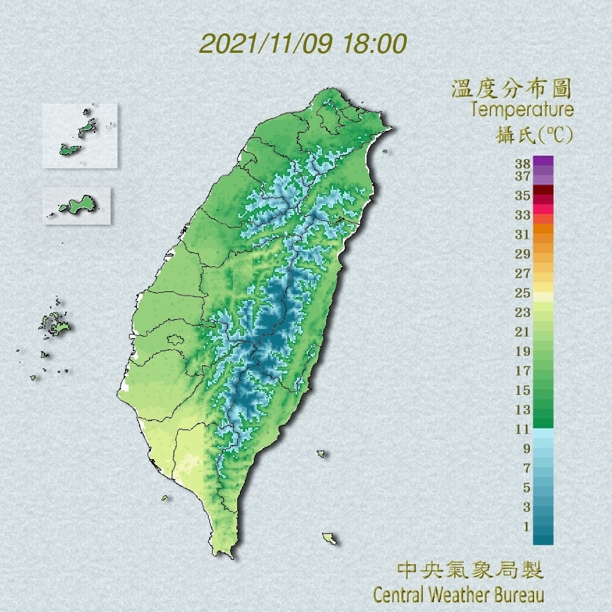 今日全台明顯降溫。(圖/翻攝自中央氣象局)