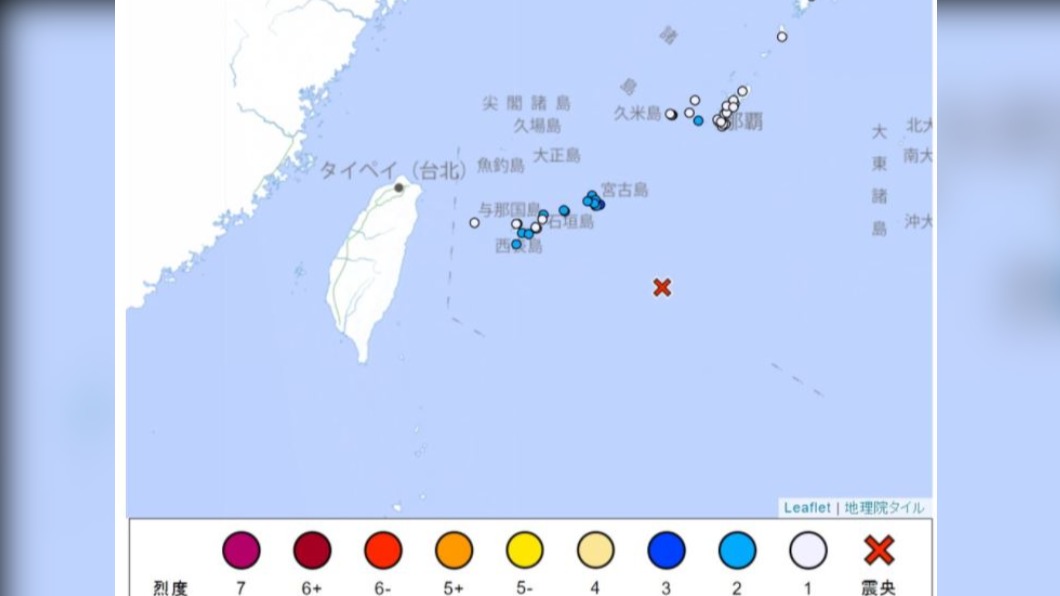 日本宮古島東南方太平洋10日深夜11時45分發生芮氏規模6.6地震。(圖/翻攝自日本氣象廳網頁)
