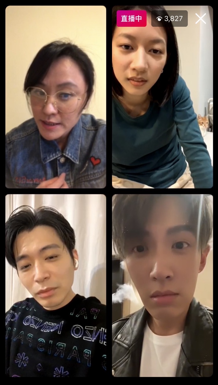 柯震東與陳妤、侯彥西和主持人海裕芬11日晚間開直播與粉絲互動。(圖/翻攝直播截圖)