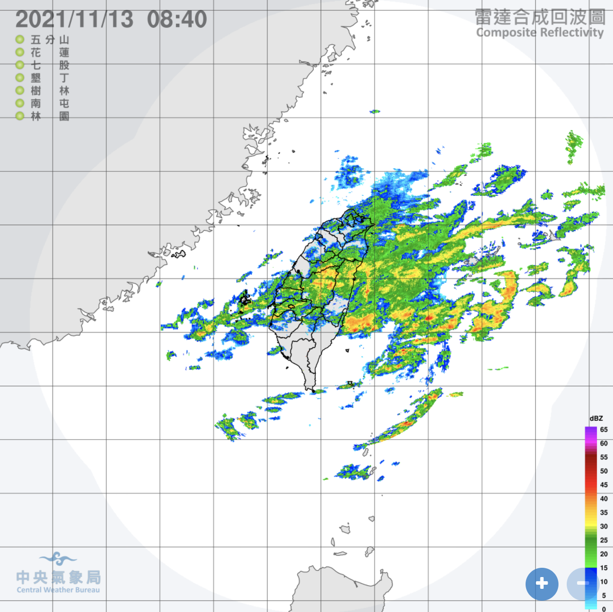 今日各地水氣多，為濕涼的天氣型態。（圖／中央氣象局）