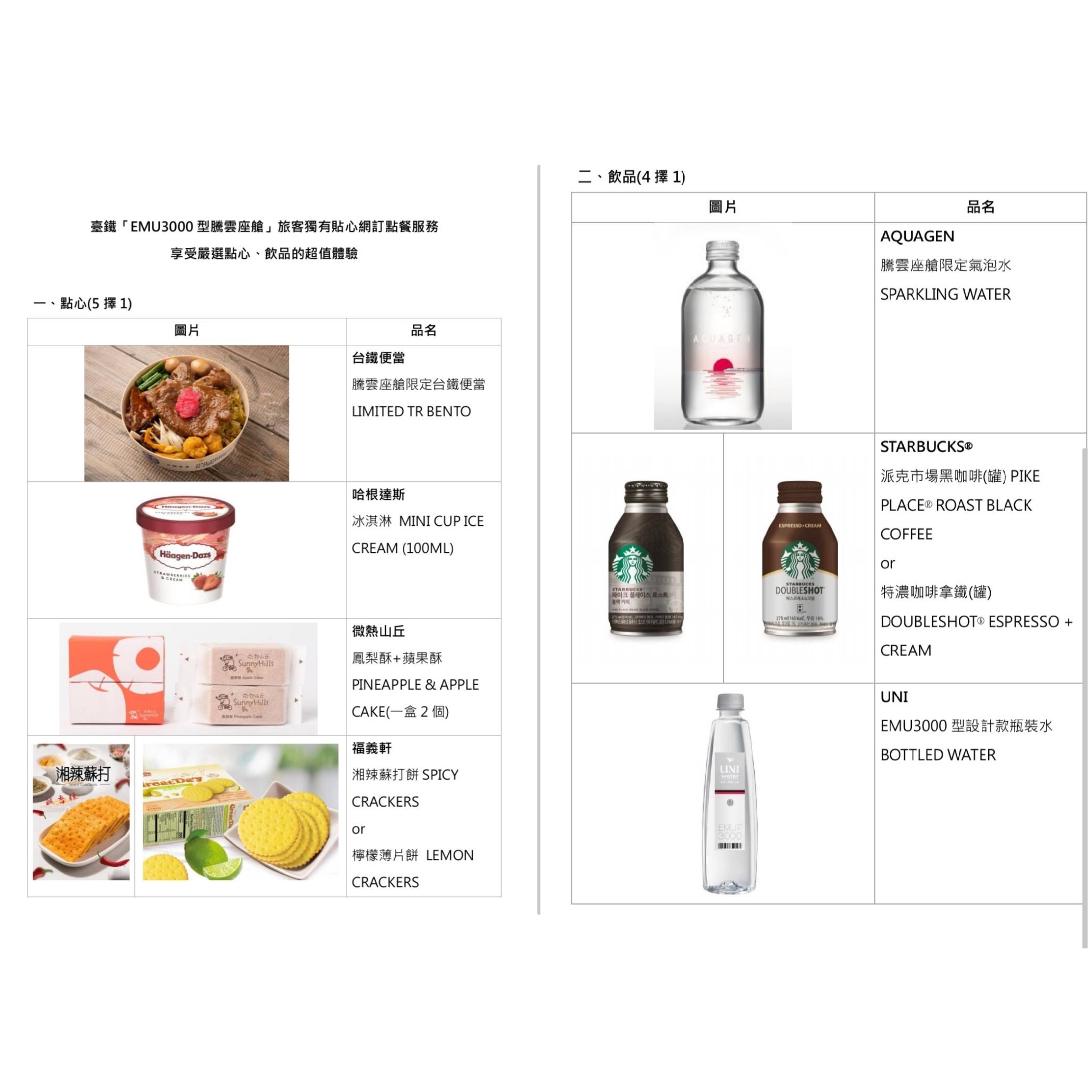 「騰雲座艙」內部餐飲曝光。（圖／台鐵提供）