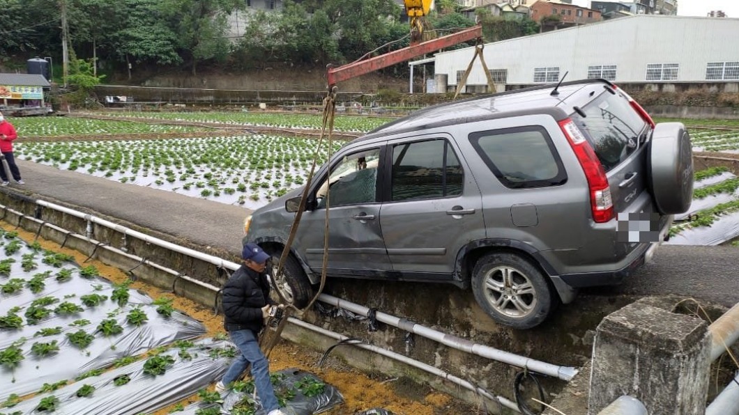轎車不慎翻落草莓田。（圖／翻攝自黃惠琴臉書）
