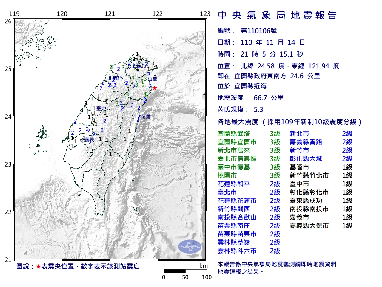 地震報告。(圖/翻攝自中央氣象局)