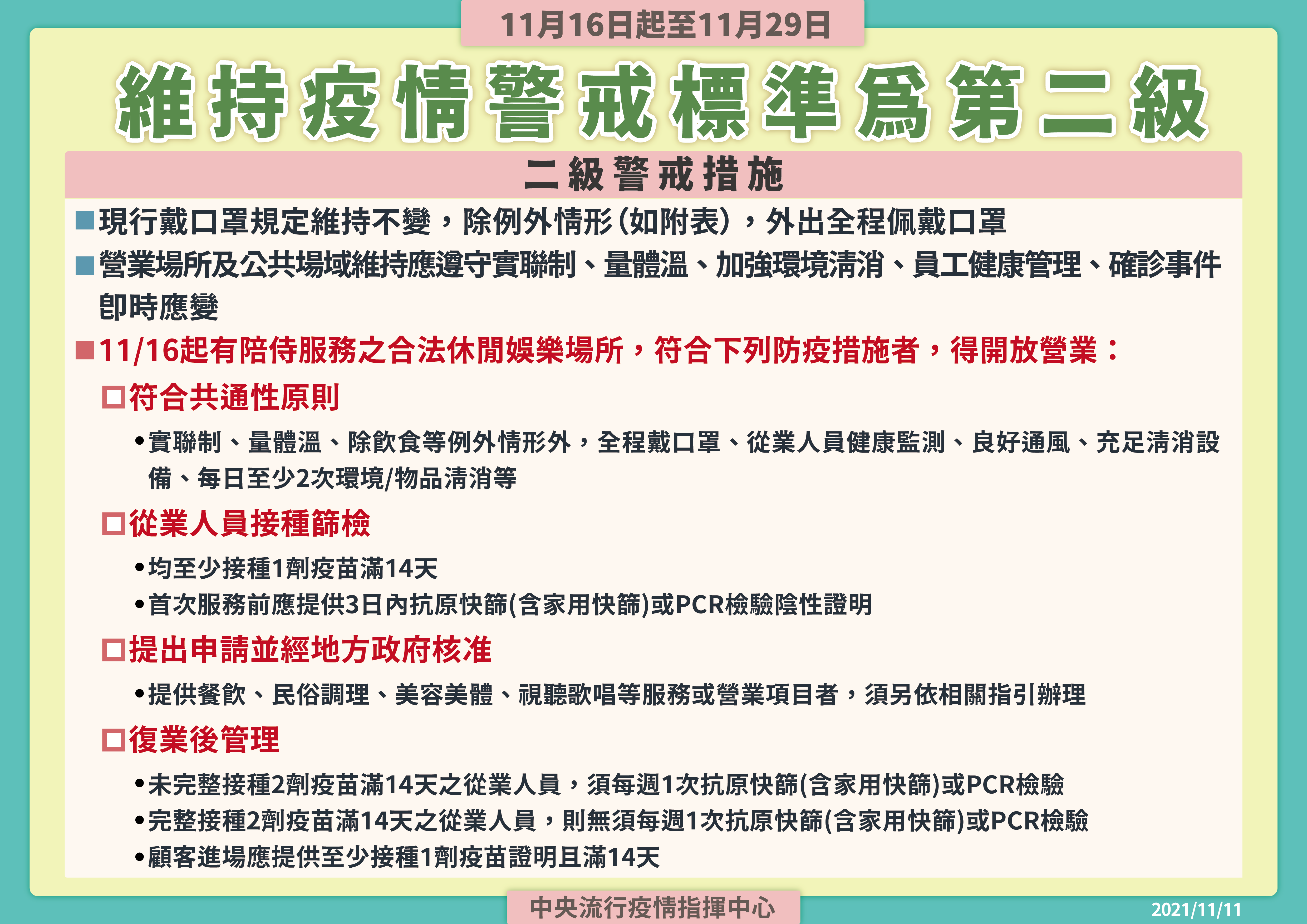 八大行業今復業,從業人員須配合防疫措施。(圖/指揮中心提供)