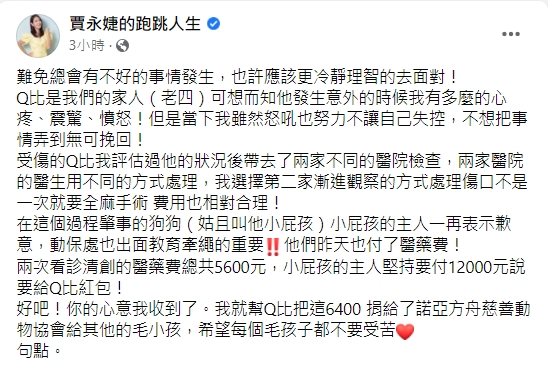 賈永婕說明最新處理進度。(圖/翻攝自賈永婕臉書)