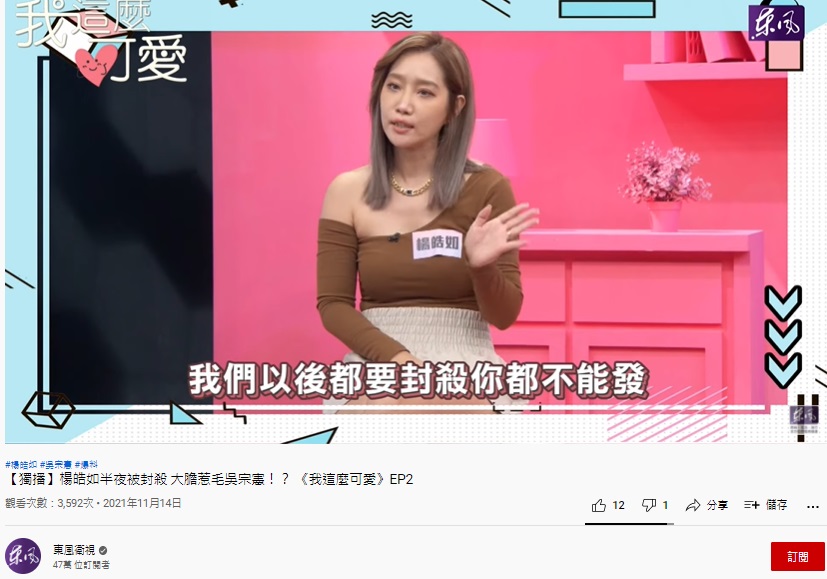 楊皓如被告知封殺原因是憲哥不高興。(圖/翻攝自東風衛視YouTube)