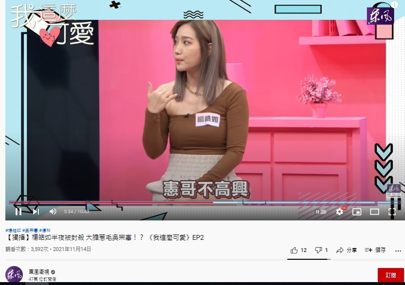 楊皓如被告知封殺原因是憲哥不高興。(圖/翻攝自東風衛視YouTube)