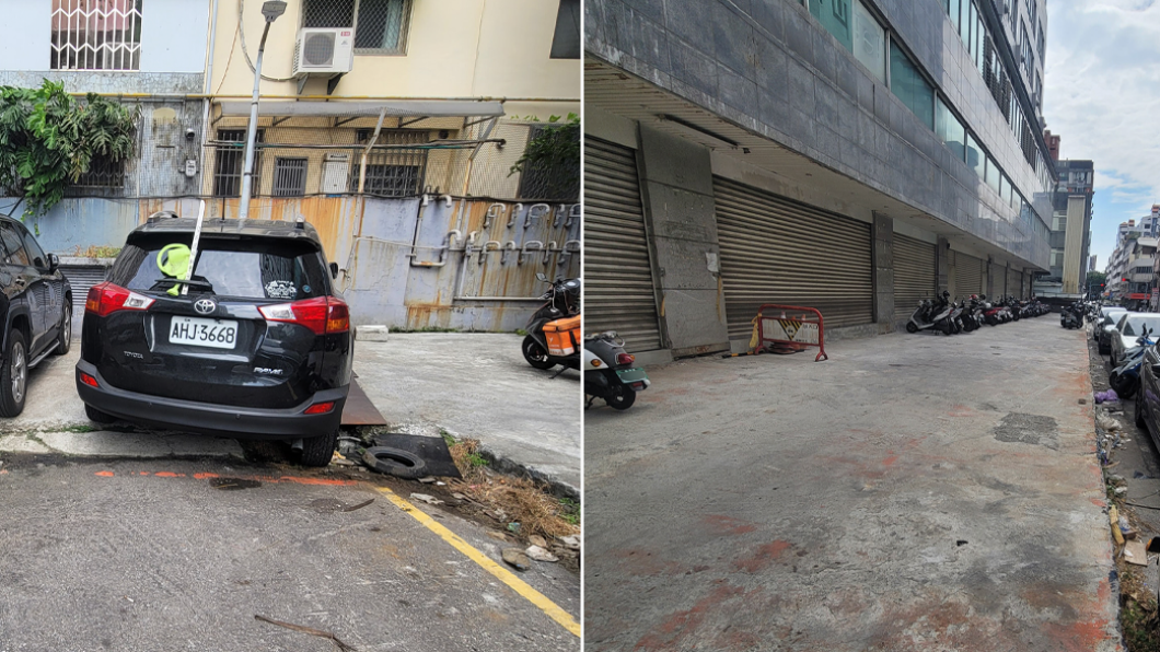 該車主疑似擋住了一整排機車的出入口。(圖/翻攝自臉書社團「爆料公社」)