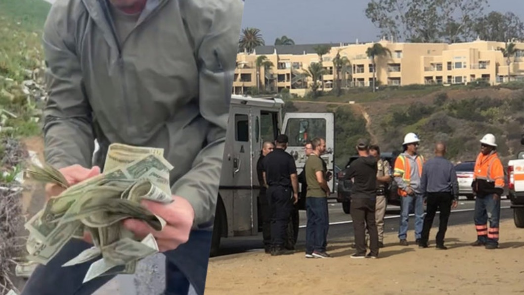 天外飛來美金!高速公路運鈔車事故 鈔票掉滿地引起瘋搶