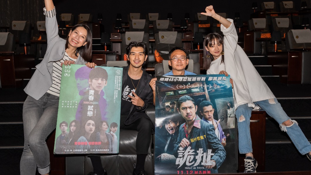 《青春弒戀》演員群巧遇同樣在宣傳《詭扯》的陳柏霖。（圖／電影《青春弒戀》提供）