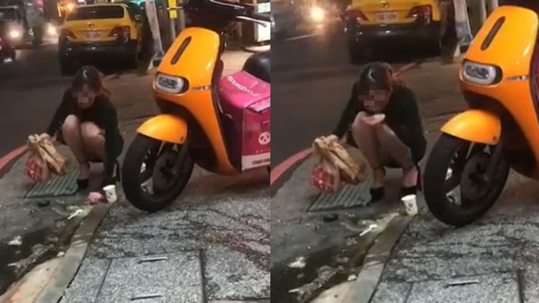 玉米濃湯魅力難擋!長腿妹路邊打翻 徒手抓狂舔10秒
