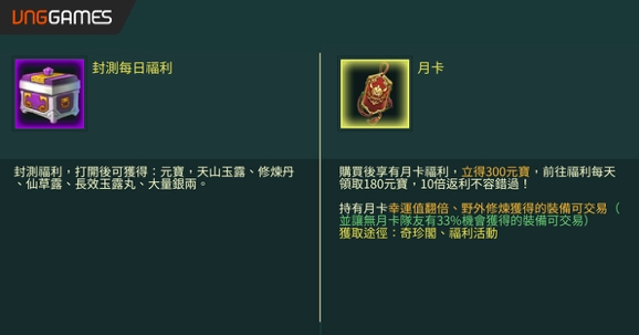《劍俠情緣R》封測期間,可體驗月卡及封測限定獎勵