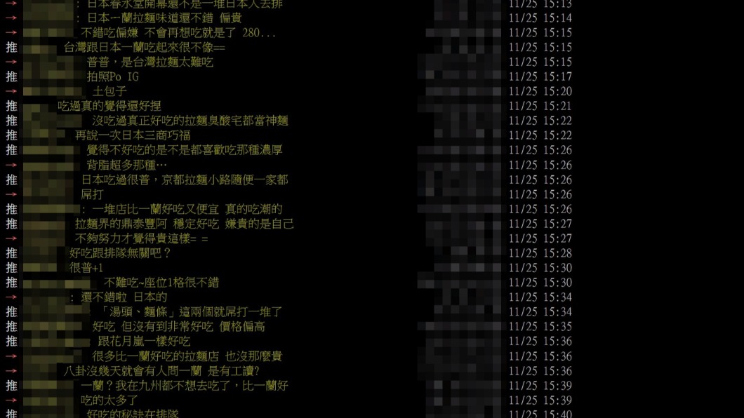 PTT網友討論一蘭究竟多好吃。(圖/翻攝自PTT)