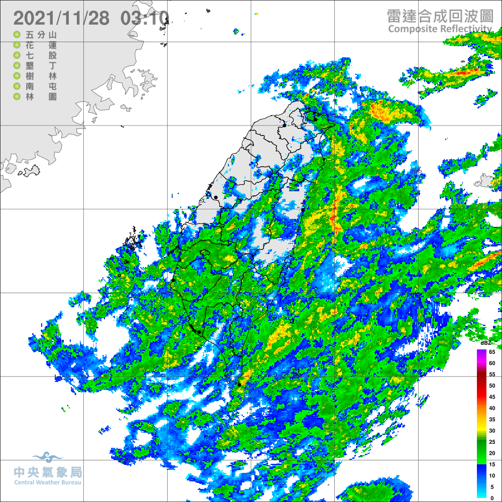 東北風影響,今(28)日基隆北海岸及宜蘭地區有局部大雨發生的機率。(圖/中央氣象局)