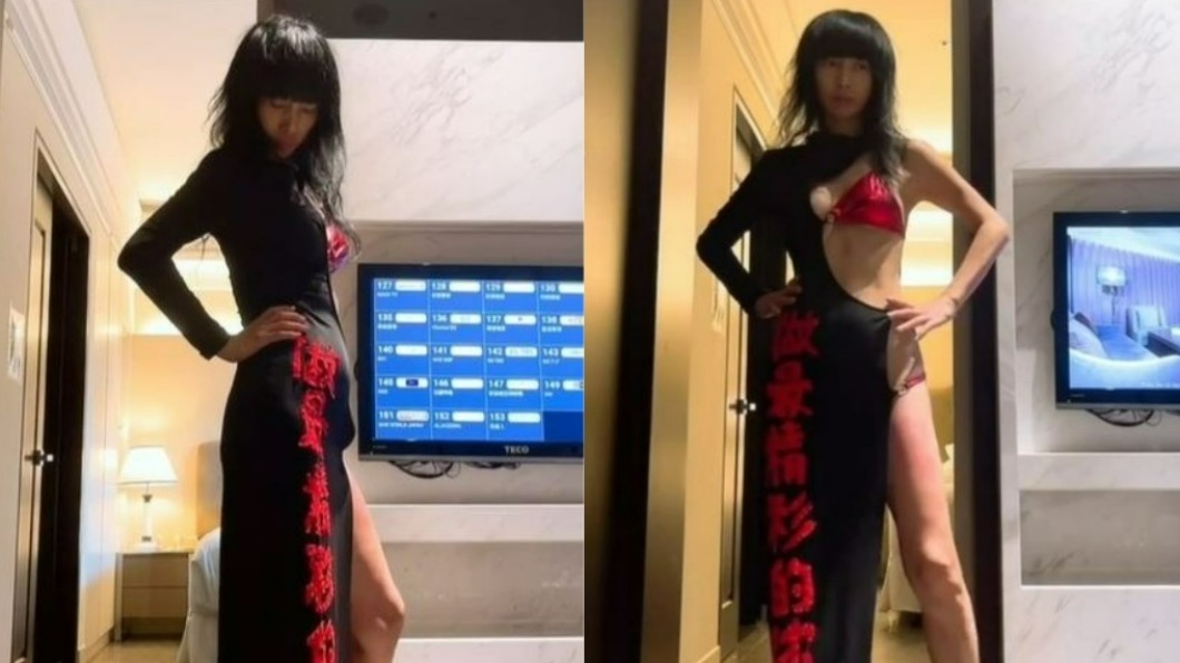 白靈秀出戰袍的製作過程,還不忘在房間走秀。(圖/翻攝自白靈IG)