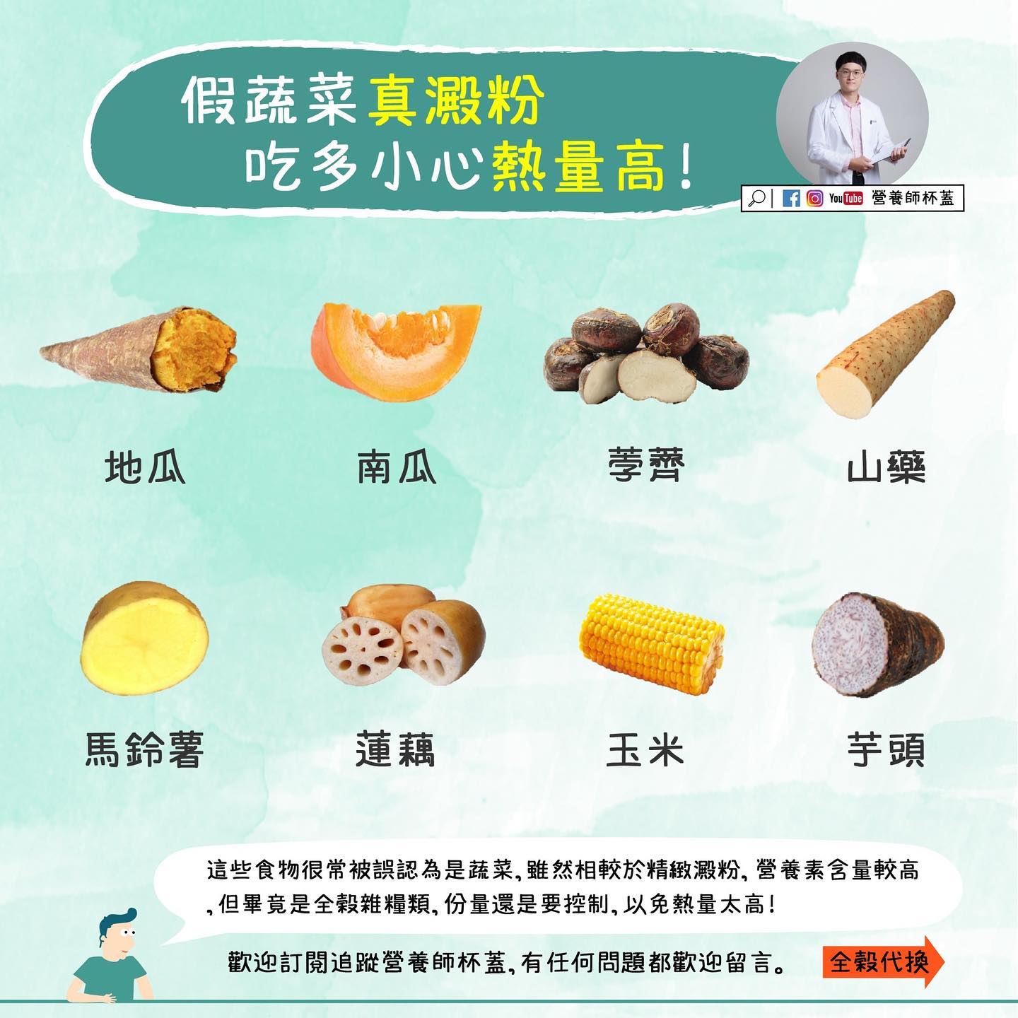 假蔬菜真澱粉,吃多小心熱量高。(圖/翻攝自營養初 Nutrue - 營養師杯蓋臉書)