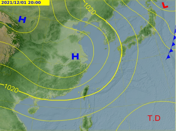 大陸冷氣團南下，週三天氣大降溫。（圖／中央氣象局）