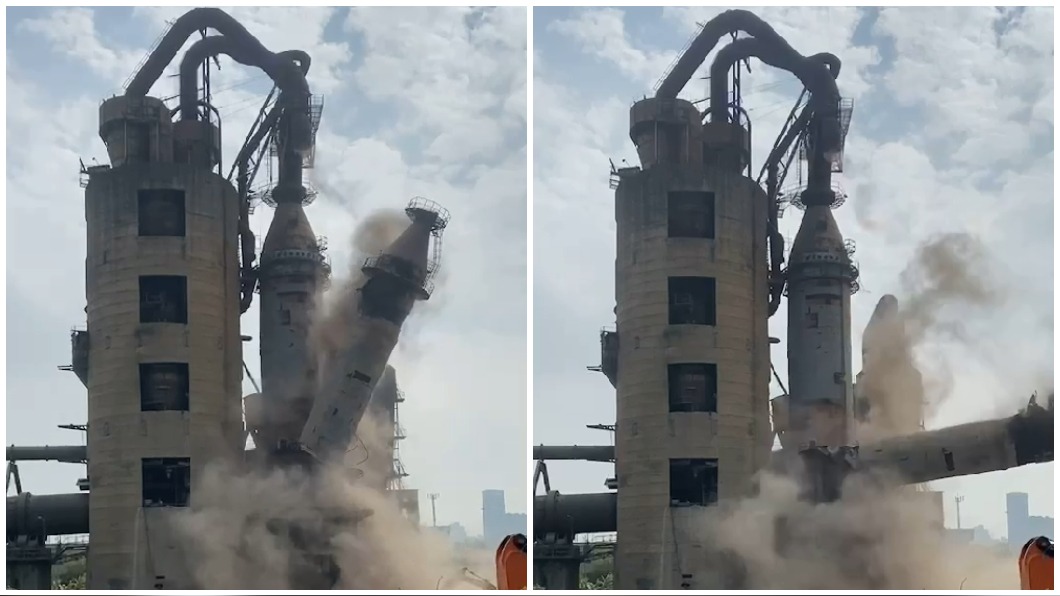 坍塌瞬間曝!百噸噴霧塔砸下 怪手司機遭活埋身亡