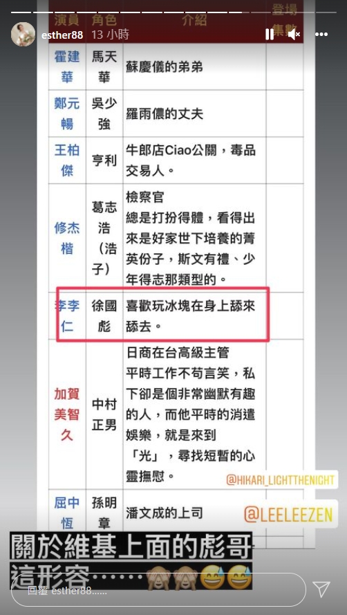 李李仁飾演的「徐國彪」在維基百科上的簡介 。(圖/翻攝自劉品言IG)