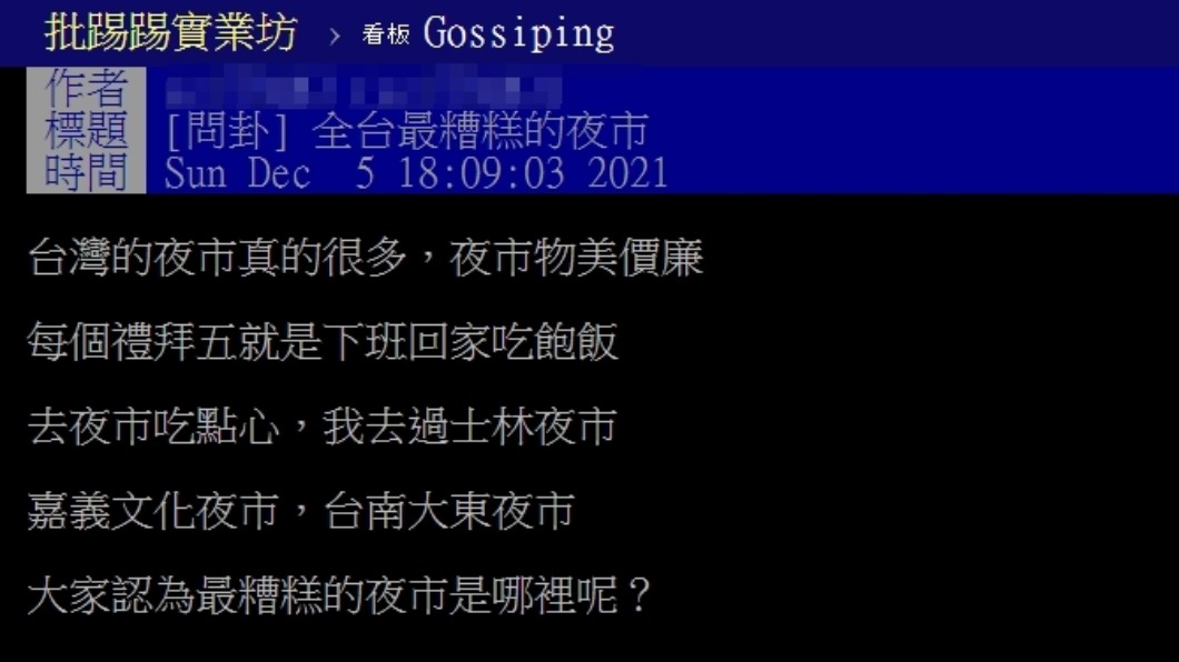 有網友詢問大家全台最糟糕的夜市在哪裡。(圖/翻攝自PTT)