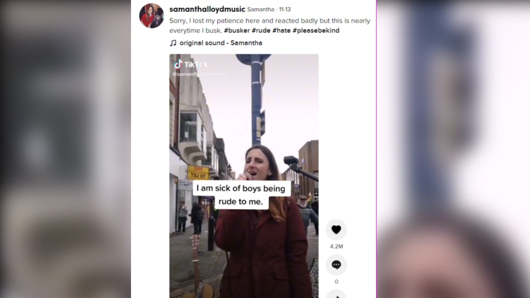 洛伊德表示每次表演時都會遇到男生對她無禮。(圖/@samanthalloydmusic TikTok)