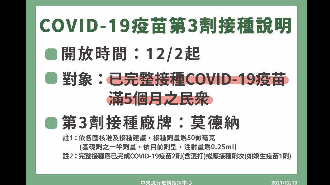 新冠疫苗第三劑接種說明。(圖/中央流行疫情指揮中心)