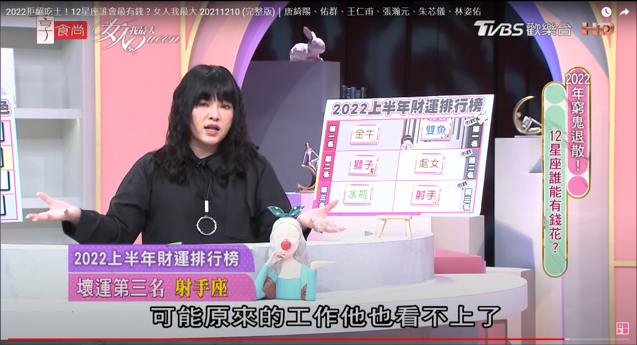 唐綺陽分析射手座可能會想離開舒適圈。（圖／翻攝自女人我最大YouTube）